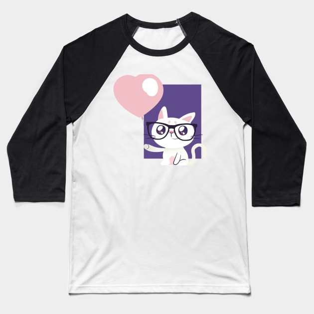 Cat with Balloon Baseball T-Shirt by LR_Collections